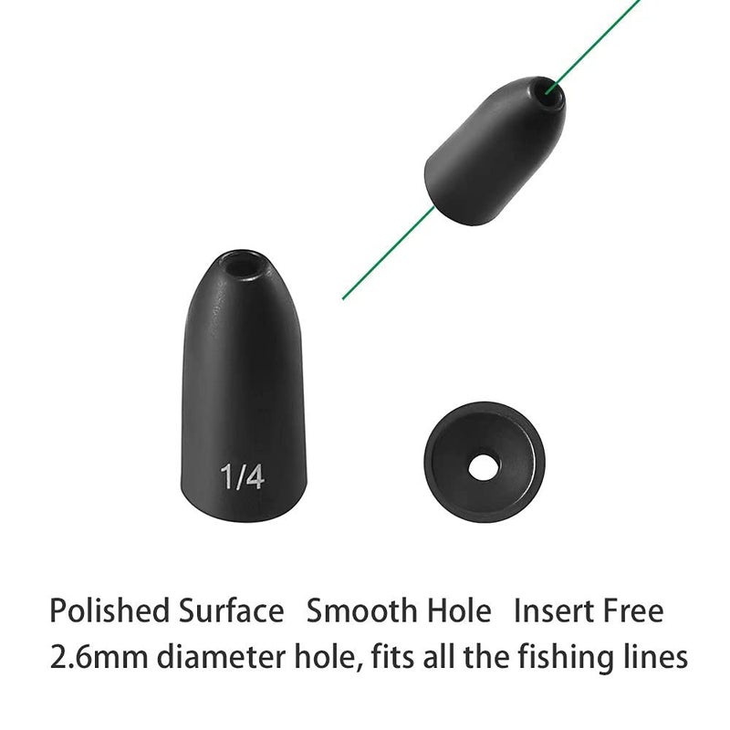 Fishfun Tungsten Bullet Fishing Weights, Insert Free Worm Sinkers, 5 Pack, 1/8oz, No Chip Black - Image 2